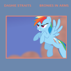 Size: 1400x1400 | Tagged: safe, artist:grapefruitface1, artist:synthrid, derpibooru exclusive, rainbow dash, pony, g4, 80s, album cover, dire straits, female, flying, parody, ponified, show accurate, sky, solo, vector used