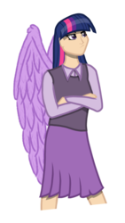 Size: 665x1179 | Tagged: safe, artist:deroach, derpibooru exclusive, twilight sparkle, alicorn, human, g4, female, humanized, simple background, solo, transparent background, twilight sparkle (alicorn), winged humanization, wings