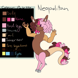 Size: 1024x1024 | Tagged: safe, artist:art-and-a-half, oc, oc only, oc:neopolitan, draconequus, draconequus oc, female, interspecies offspring, offspring, parent:discord, parent:pinkie pie, parents:discopie, reference sheet, solo