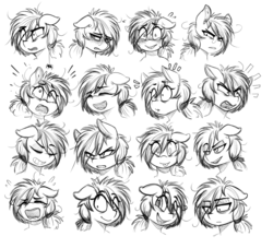 Size: 864x783 | Tagged: safe, artist:replica, oc, oc only, oc:replica, earth pony, pony, bust, earth pony oc, expressions, grayscale, lineart, monochrome, sketch
