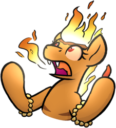 Size: 1085x1198 | Tagged: safe, artist:moemneop, oc, oc only, oc:firespite, fire pony, original species, fangs, fire, fire breath, food, pepper, simple background, solo, transparent background