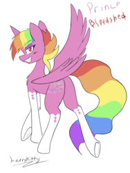 Size: 3024x4032 | Tagged: safe, artist:steelsoul, oc, oc only, oc:prince bloodshed, alicorn, pony, alicorn oc, butt, donut steel, male, plot, rainbow hair, signature, simple background, solo, transparent background
