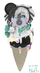 Size: 730x1331 | Tagged: oc name needed, safe, artist:bluej, oc, oc only, oc:doctor monifa, food pony, ice cream pony, original species, pegasus, pony, unicorn, zebra, blushing, cookie, cute, female, food, glasses, heterochromia, ice cream, ice cream cone, looking at you, oreo, ponified, round glasses, simple background, trio, white background, ych result