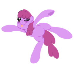 Size: 800x800 | Tagged: safe, artist:bennimarru, berry punch, berryshine, earth pony, pony, g4, belly button, berrybetes, blushing, cute, female, flat colors, hooves, lineless, mare, one eye closed, pose, simple background, solo, standing, standing on one leg, tongue out, transparent background, underhoof