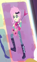 Size: 201x335 | Tagged: safe, screencap, fluttershy, bat, equestria girls, equestria girls specials, g4, my little pony equestria girls: better together, my little pony equestria girls: rollercoaster of friendship, cropped, female, flutterpunk, guitar, solo, vampishy