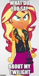 Size: 358x689 | Tagged: safe, sunset shimmer, equestria girls, equestria girls specials, g4, my little pony equestria girls: better together, my little pony equestria girls: rollercoaster of friendship, angry, female, geode of empathy, image macro, implied lesbian, implied scitwishimmer, implied shipping, meme, simple background, solo, white background