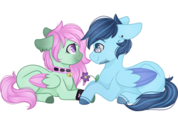 Size: 3000x2048 | Tagged: safe, artist:cinnamontee, oc, oc only, oc:strawberry, pegasus, pony, female, flower, high res, male, mare, oc x oc, shipping, simple background, stallion, transparent background, two toned wings
