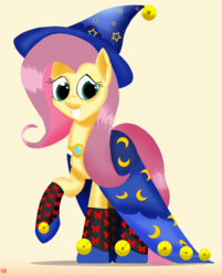 Size: 2000x2482 | Tagged: safe, artist:romeoechodelta, fluttershy, pony, g4, cloak, clothes, female, high res, simple background, solo, yellow background