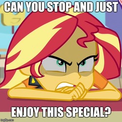 Size: 500x500 | Tagged: safe, edit, edited screencap, screencap, sunset shimmer, equestria girls, equestria girls series, g4, rollercoaster of friendship, advice, angry, cropped, female, fixed, furious, image macro, meme, mouthpiece, solo, that pony sure have anger issues, truth