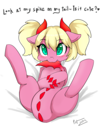 Size: 3600x4500 | Tagged: safe, artist:potzm, oc, oc only, oc:niar, dracony, hybrid, :3, biting, blushing, cute, doodle, female, floppy ears, heart eyes, hug, legs in air, looking at you, lucretiar tribe, mare, on back, slit pupils, smiling, solo, tail bite, tail hug, wingding eyes