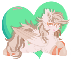 Size: 1024x858 | Tagged: safe, artist:vanillaswirl6, oc, oc only, oc:peach reve, pegasus, pony, :p, abstract background, chest fluff, clothes, colored pupils, colored wings, colored wingtips, commission, crossed hooves, ear fluff, female, fluffy, looking at you, lying down, simple background, socks, solo, striped socks, tongue out, transparent background