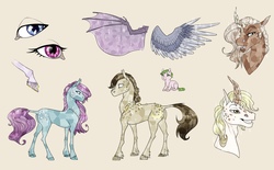 Size: 1320x820 | Tagged: safe, artist:dementra369, crystal pony, pony, bat wings, crystal, crystal horn, crystals on body, female, foal, headcanon, hooves, horn, male, male and female, reference sheet, simple background, smiling, wings