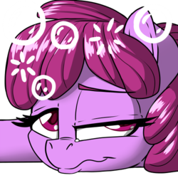 Size: 500x500 | Tagged: safe, artist:pusspuss, berry punch, berryshine, earth pony, pony, g4, drunk, drunk bubbles, female, lidded eyes, mare, reaction image, simple background, solo, transparent background, wavy mouth