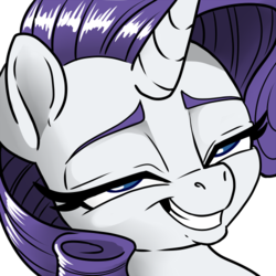 Size: 500x500 | Tagged: safe, artist:pusspuss, rarity, pony, unicorn, g4, explicit source, female, grin, looking at you, reaction image, shit eating grin, simple background, smiling, smug, solo, transparent background