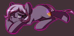 Size: 1000x493 | Tagged: safe, artist:mewball, oc, oc only, oc:sleepyhead, earth pony, pony, female, lidded eyes, looking at you, lying down, mare, simple background, smiling, solo