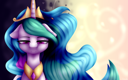 Size: 4000x2500 | Tagged: safe, artist:kremciakay, princess celestia, alicorn, pony, g4, bust, crown, female, floppy ears, lidded eyes, looking down, peytral, regalia, solo