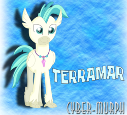 Size: 3688x3328 | Tagged: safe, artist:cyber-murph, terramar, classical hippogriff, hippogriff, g4, season 8, surf and/or turf, blue background, high res, male, signature, simple background, solo