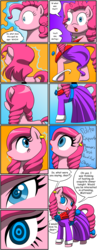 Size: 5100x13200 | Tagged: safe, artist:tf-circus, pinkie pie, earth pony, pony, g4, absurd resolution, classy, clothes, darling, dress, ear piercing, earring, female, housewife, hypno pie, hypnosis, hypnotized, implied rarity, jewelry, lipstick, magic, magic abuse, magic aura, makeover, makeup, mare, mistress, piercing, surprised, swirly eyes, transformation, wide eyes