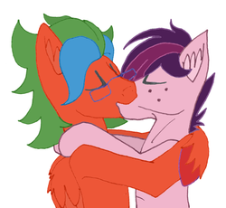 Size: 4177x3835 | Tagged: safe, artist:summerium, oc, oc only, oc:jack shelf, oc:summer lights, pony, gay, glasses, kissing, male, shipping, simple background, unshorn fetlocks, white background