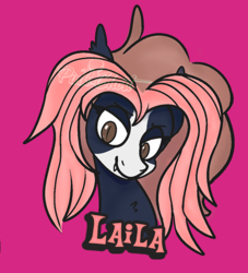 Size: 531x584 | Tagged: safe, artist:lilpinkghost, oc, oc only, bat pony, pony, bat pony oc, female, pink background, request, simple background, solo