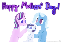 Size: 676x474 | Tagged: safe, artist:anothermlpaccount, starlight glimmer, trixie, oc, oc:dove, pony, kilalaverse, g4, female, lesbian, magical lesbian spawn, mother's day, next generation, offspring, parent:starlight glimmer, parent:trixie, parents:startrix, ship:startrix, shipping