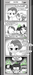 Size: 1451x3300 | Tagged: safe, artist:loreto-arts, apple bloom, babs seed, diamond tiara, scootaloo, silver spoon, spike, sweetie belle, comic:friendship is innuendo, comic:friendship is innuendo vol. 2, g4, adorababs, blushing, comic, cute, cutie mark crusaders, female, male, ship:babspike, ship:spikebloom, shipping, straight, this will end in pain