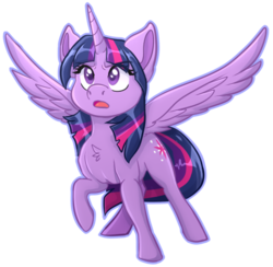 Size: 525x513 | Tagged: safe, artist:obscuredflower, twilight sparkle, alicorn, pony, g4, angry, chibi, cutie mark, female, horn, open mouth, raised hoof, simple background, solo, spread wings, transparent background, twilight sparkle (alicorn), wings