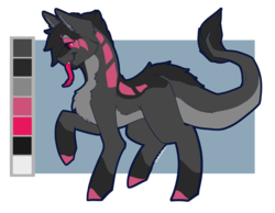 Size: 1614x1250 | Tagged: safe, artist:chitafokkusu, oc, oc only, oc:arozse cain, monster pony, original species, tatzlpony, looking at you, male, multiple eyes, reference sheet, simple background, solo, tentacle tongue, tentacles, transparent background