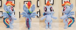 Size: 1024x408 | Tagged: safe, artist:plushypuppy, rainbow dash, pegasus, pony, g4, bipedal, female, irl, mare, photo, plushie, spread wings, wings