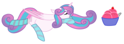 Size: 2018x726 | Tagged: safe, artist:cindybelle, princess flurry heart, g4, adult, cherry, clothes, cute, flurrybetes, food, ice cream, mama flurry, multiple pregnancy, older, older flurry heart, pregnant, simple background, sleeping, socks, striped socks, tired, white background