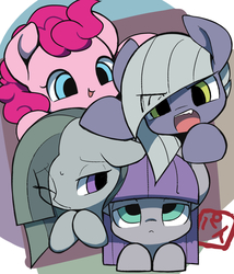 Size: 1109x1297 | Tagged: safe, artist:ccc, limestone pie, marble pie, maud pie, pinkie pie, earth pony, pony, cute, diapinkes, female, looking at you, marblebetes, mare, maudabetes, pie sisters, siblings, sisters