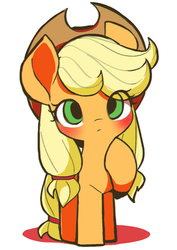 Size: 1128x1592 | Tagged: safe, artist:ccc, applejack, earth pony, pony, g4, applejack's hat, blushing, cowboy hat, cute, female, hat, jackabetes, looking at you, lying down, mare, simple background, solo, white background