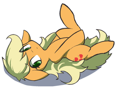 Size: 1520x1184 | Tagged: safe, artist:ccc, applejack, earth pony, pony, g4, cute, female, jackabetes, lying down, mare, simple background, solo, white background