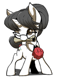 Size: 1111x1502 | Tagged: safe, artist:ccc, raven, pony, unicorn, g4, female, glasses, mare, one eye closed, parchment, simple background, solo, white background, wink