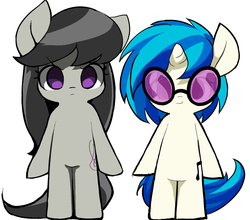 Size: 1790x1573 | Tagged: safe, artist:ccc, dj pon-3, octavia melody, vinyl scratch, earth pony, pony, unicorn, g4, cute, glasses, looking at you, simple background, white background