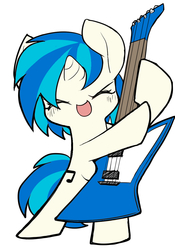 Size: 817x1165 | Tagged: safe, artist:ccc, dj pon-3, vinyl scratch, pony, unicorn, g4, bipedal, chibi, cute, electric guitar, eyes closed, female, guitar, mare, musical instrument, simple background, solo, vinylbetes, white background