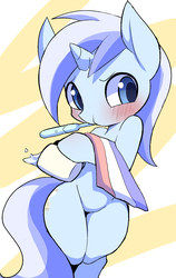 Size: 1172x1860 | Tagged: safe, artist:ccc, minuette, pony, unicorn, g4, blushing, cup, cute, female, mare, minubetes, solo, toothbrush, towel