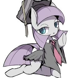 Size: 1989x2172 | Tagged: safe, artist:ccc, maud pie, earth pony, pony, g4, clothes, cute, female, graduation cap, hat, looking at you, mare, necktie, pleated skirt, simple background, skirt, solo, white background