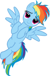 Size: 2669x4047 | Tagged: safe, artist:rainbowmaned, rainbow dash, pegasus, pony, g4, belly button, cute, dashabetes, female, mare, messy mane, messy tail, morning ponies, simple background, smiling, solo, spread wings, transparent background, vector, wings