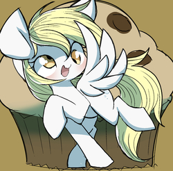 Size: 1318x1297 | Tagged: safe, artist:ccc, derpy hooves, pegasus, pony, g4, cute, female, food, looking at you, mare, muffin, solo