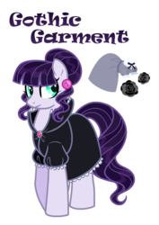Size: 824x1164 | Tagged: safe, artist:hazardous-andy, oc, oc only, oc:gothic garment, earth pony, pony, base used, clothes, dress, ear piercing, earring, female, frilly dress, hair bun, jewelry, magical lesbian spawn, mare, offspring, parent:inky rose, parent:moonlight raven, parents:inkyraven, piercing, simple background, solo, transparent background