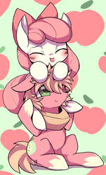 Size: 1638x2711 | Tagged: safe, artist:ccc, apple bloom, big macintosh, earth pony, pony, g4, adorabloom, apple, bow, brother and sister, cute, duo, female, filly, food, hair bow, horse collar, macabetes, male, siblings, stallion