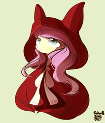 Size: 766x900 | Tagged: safe, artist:tohupo, fluttershy, pegasus, pony, g4, female, green background, little red riding hood, mare, simple background, solo