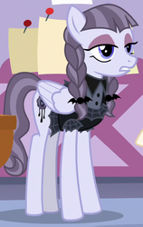 Size: 553x877 | Tagged: safe, screencap, inky rose, pegasus, pony, g4, honest apple, cropped, female, goth, mare, solo, table