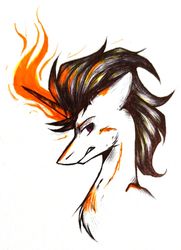 Size: 1208x1673 | Tagged: safe, artist:goddamncat, oc, oc only, oc:flammewissen, pony, unicorn, bust, fire, pyrokinesis