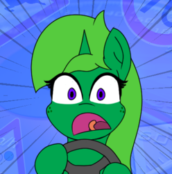 Size: 403x407 | Tagged: safe, artist:limedreaming, oc, oc only, oc:lime dream, pony, unicorn, driving, female, freckles, learning, learning to drive, shocked, signs, traffic sign
