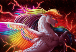 Size: 2258x1560 | Tagged: safe, artist:silverwolf866, rainbow dash, pegasus, pony, g4, badass, epic, female, lightning, open mouth, rearing, solo