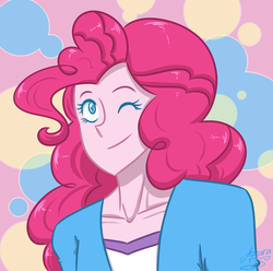 Size: 1024x1016 | Tagged: safe, artist:azura-arts, pinkie pie, equestria girls, g4, clothes, female, one eye closed, smiling, solo, wink