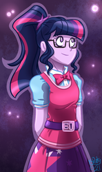 Size: 468x790 | Tagged: safe, artist:azura-arts, sci-twi, twilight sparkle, equestria girls, g4, arm behind back, clothes, cute, female, glasses, ponytail, sci-twi outfits, skirt, solo