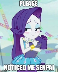 Size: 439x546 | Tagged: safe, edit, edited screencap, screencap, rarity, equestria girls, equestria girls specials, g4, my little pony equestria girls: better together, my little pony equestria girls: rollercoaster of friendship, blush sticker, blushing, book, cropped, female, grammar error, image macro, meme, notice me senpai, solo, yandere, yanderity